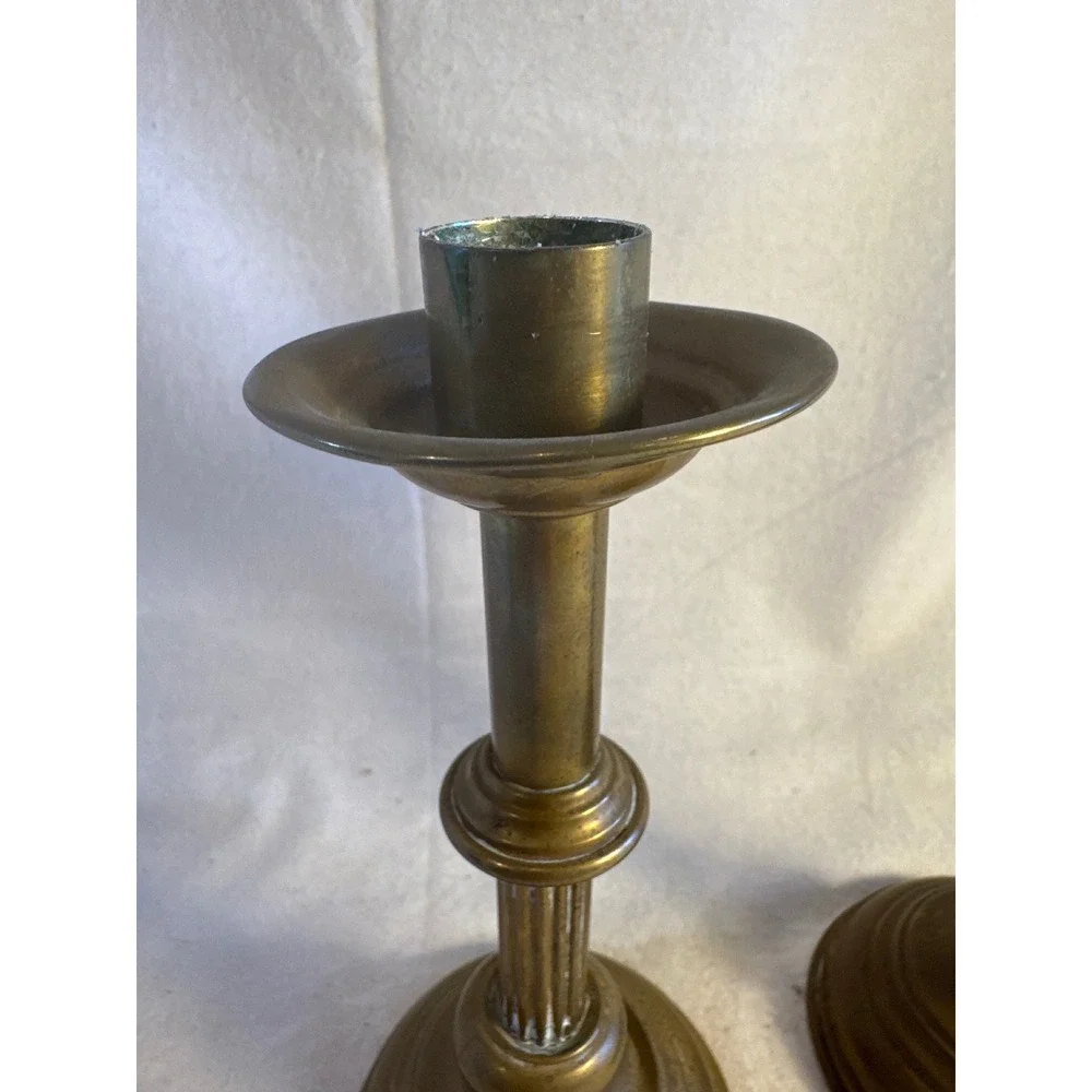 Vintage Brass Candlestick Holders Pair Fluted Column Neoclassical Taper Set